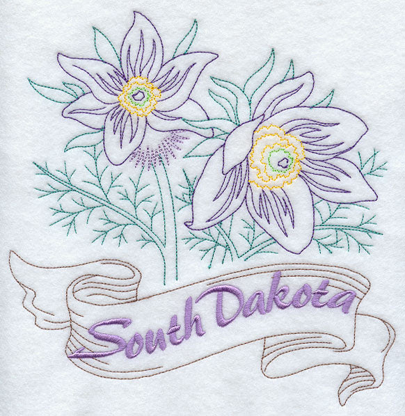 South Dakota - Pasque Flower (Redwork)