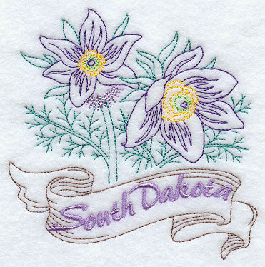 South Dakota - Pasque Flower (Redwork)