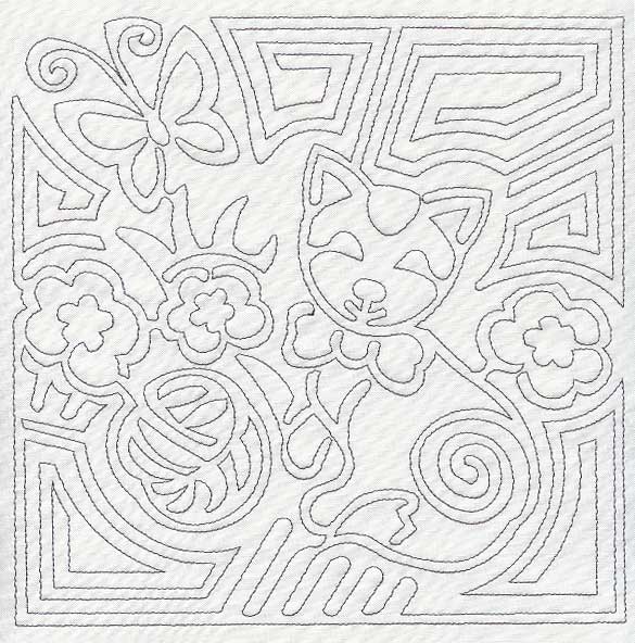 Mola Calico Cat Quilting Square (Single Run)