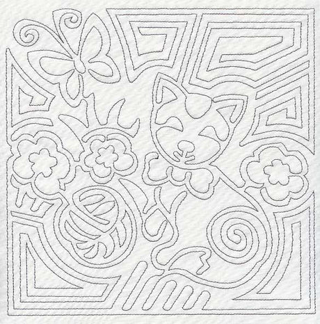 Mola Calico Cat Quilting Square (Single Run)