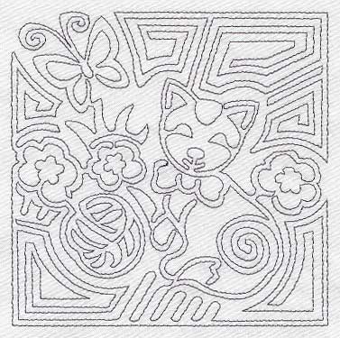 Mola Calico Cat Quilting Square (Single Run)