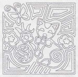 Mola Calico Cat Quilting Square (Single Run)