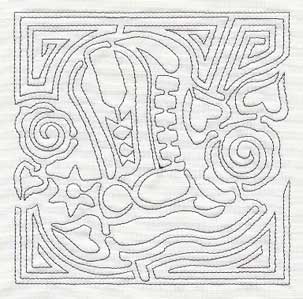 Mola Cowboy Boot Quilting Square (Single Run)