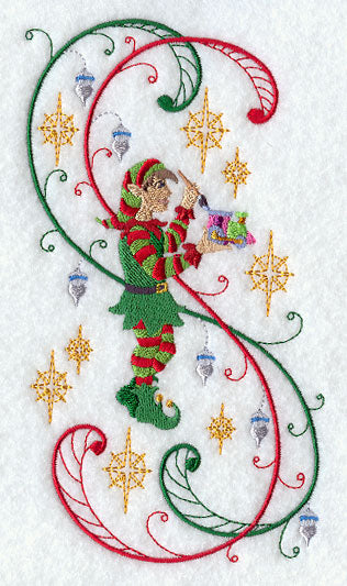 Enchanted Christmas Elf and Train with Swirls