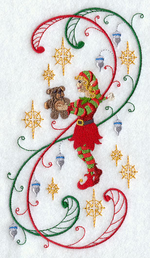 Enchanted Christmas Elf and Bear with Swirls