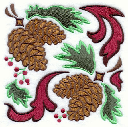 Arts and Crafts Pine Boughs and Cones Square
