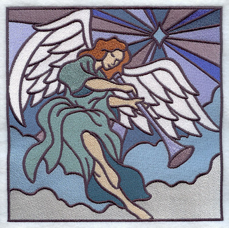 Stained Glass Trumpeting Angel Square
