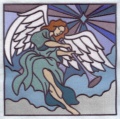 Stained Glass Trumpeting Angel Square