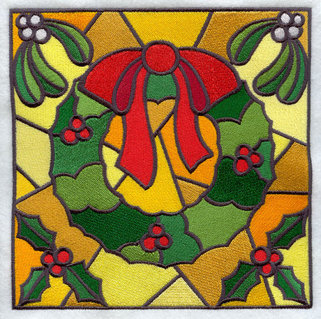 Stained Glass Christmas Wreath Square