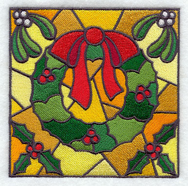 Stained Glass Christmas Wreath Square