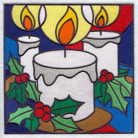 Stained Glass Christmas Candles Square