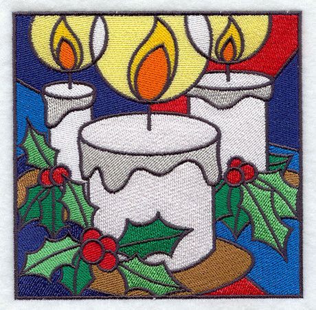 Stained Glass Christmas Candles Square