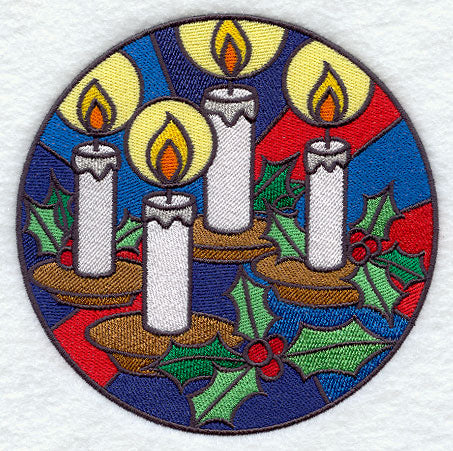 Stained Glass Christmas Candles Circle