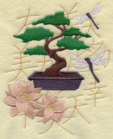 Bonsai with Dragonflies and Lotus Blooms