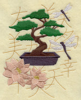 Bonsai with Dragonflies and Lotus Blooms