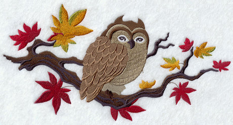 Asian Owl with Autumn Leaves