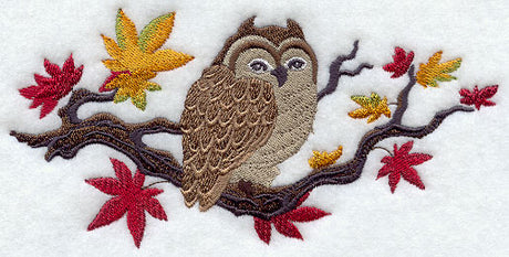 Asian Owl with Autumn Leaves