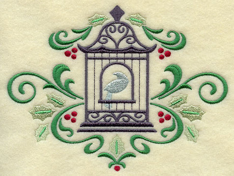 Ornate Christmas Birdcage with Holly