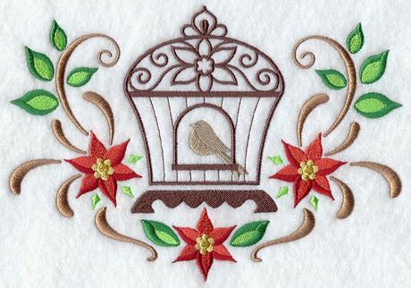 Ornate Christmas Birdcage with Poinsettia