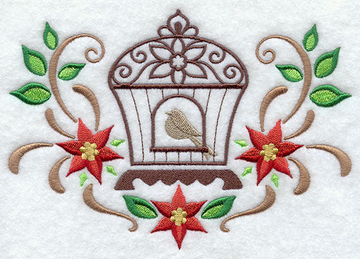 Ornate Christmas Birdcage with Poinsettia