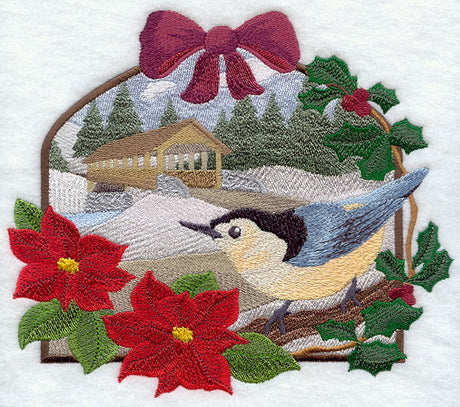 Country Christmas - Nuthatch and Covered Bridge