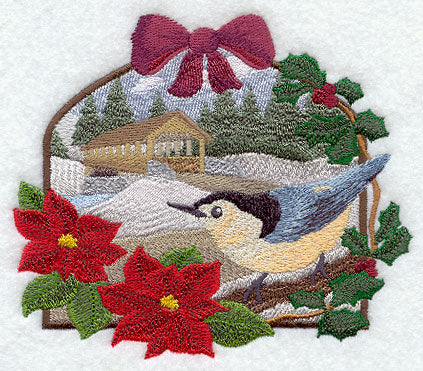 Country Christmas - Nuthatch and Covered Bridge