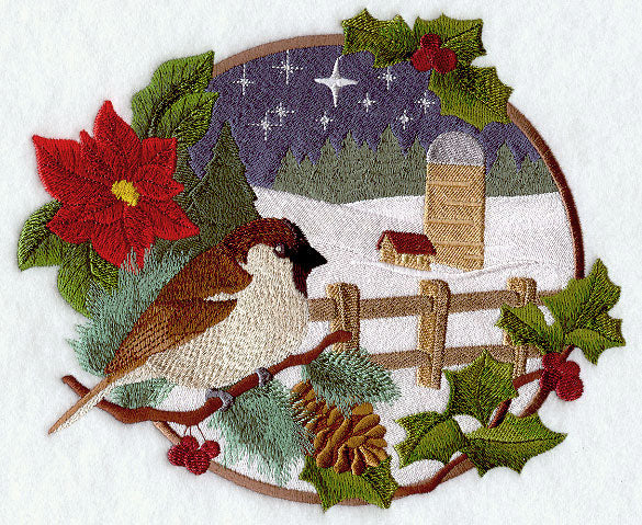 Country Christmas - Sparrow and Silo – Embroidery Library