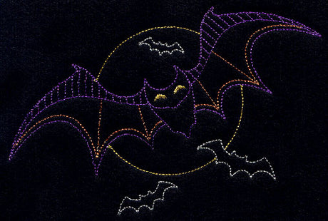 Halloween Bats and Moon (Redwork)