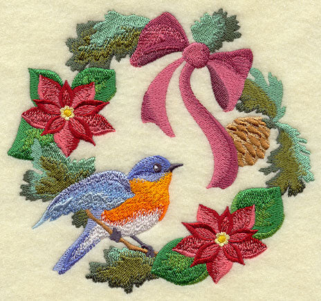 Pretty Poinsettia and Bluebird Christmas Wreath