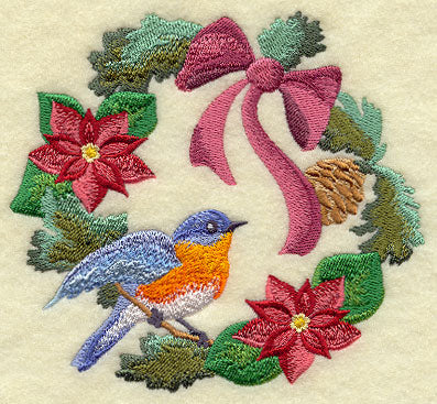 Pretty Poinsettia and Bluebird Christmas Wreath