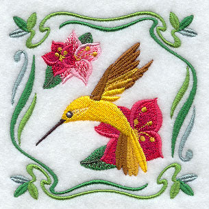 Four Seasons Nouveau Tile - Summer Flowers and Hummingbird