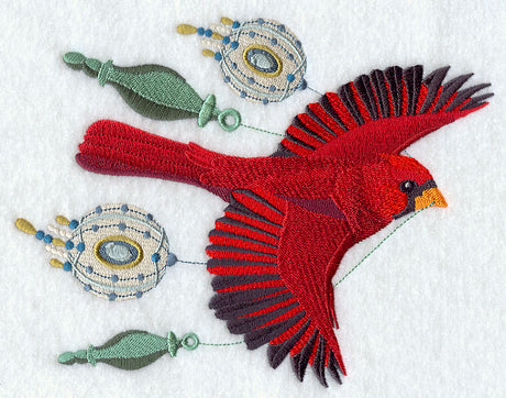 Flying Cardinal with Christmas Ornaments