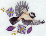 Flying Chickadee with Christmas Ornaments