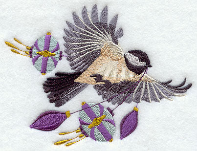 Flying Chickadee with Christmas Ornaments