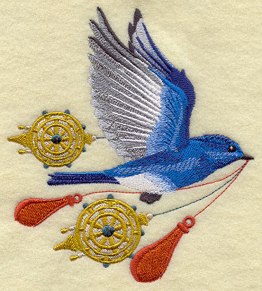 Flying Mountain Bluebird with Christmas Ornaments