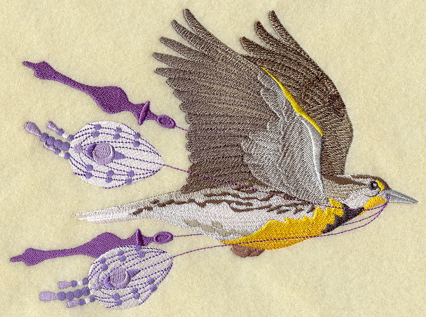 Flying Meadowlark with Christmas Ornaments