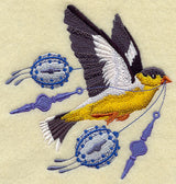 Flying Goldfinch with Christmas Ornaments