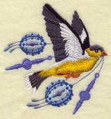 Flying Goldfinch with Christmas Ornaments