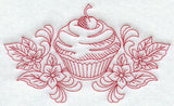 Cherry Cupcake and Flowers (Redwork)