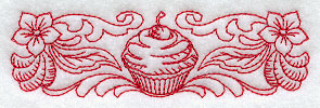 Cherry Cupcake and Flowers Border (Redwork)