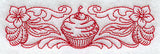 Cherry Cupcake and Flowers Border (Redwork)