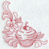 Cherry Cupcake and Flower Corner (Redwork)
