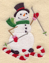 Snowman on Candy Cane Skis