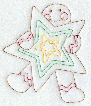 Gingerbread Man with Star Cookie (Redwork)