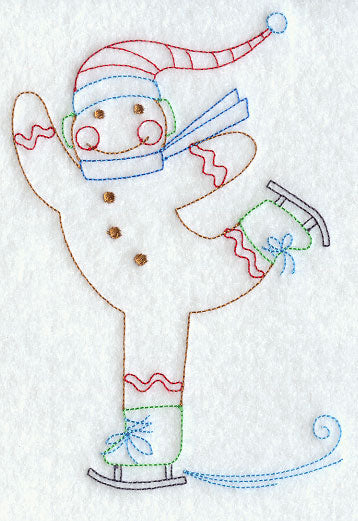 Gingerbread Man Ice Skating (Redwork)