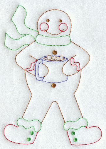 Gingerbread Man with Cocoa (Redwork)