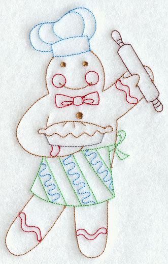 Gingerbread Man Baking (Redwork)