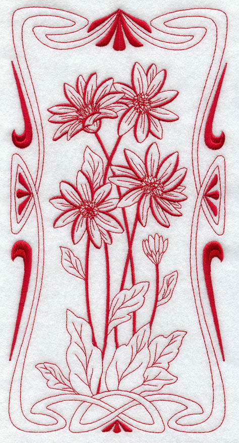 Art Nouveau Gerber Daisy (Redwork)
