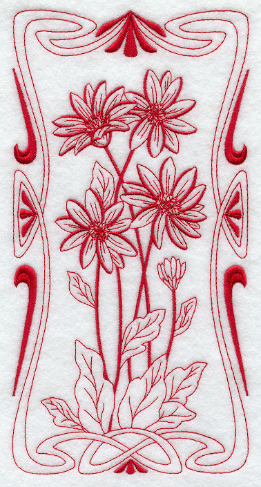 Art Nouveau Gerber Daisy (Redwork)