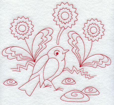 Spring Robin (Redwork)